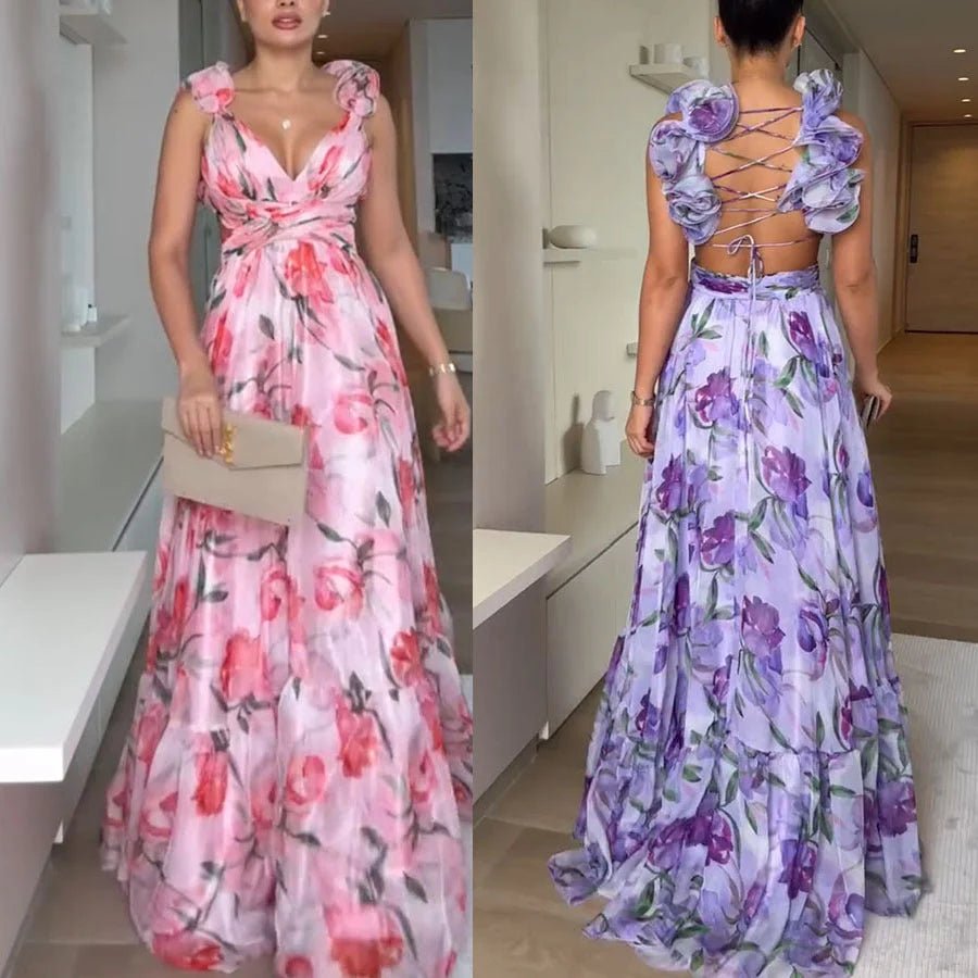 Bohemian floral halter maxi dress for summer or festivals